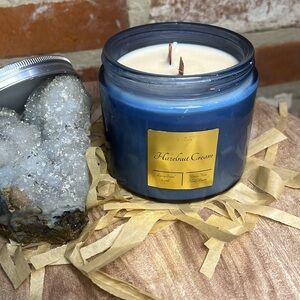 EnZebra Hazlenut Cream Blue Glass Vessel Soy-Coconut Wax High Fragrance handmade